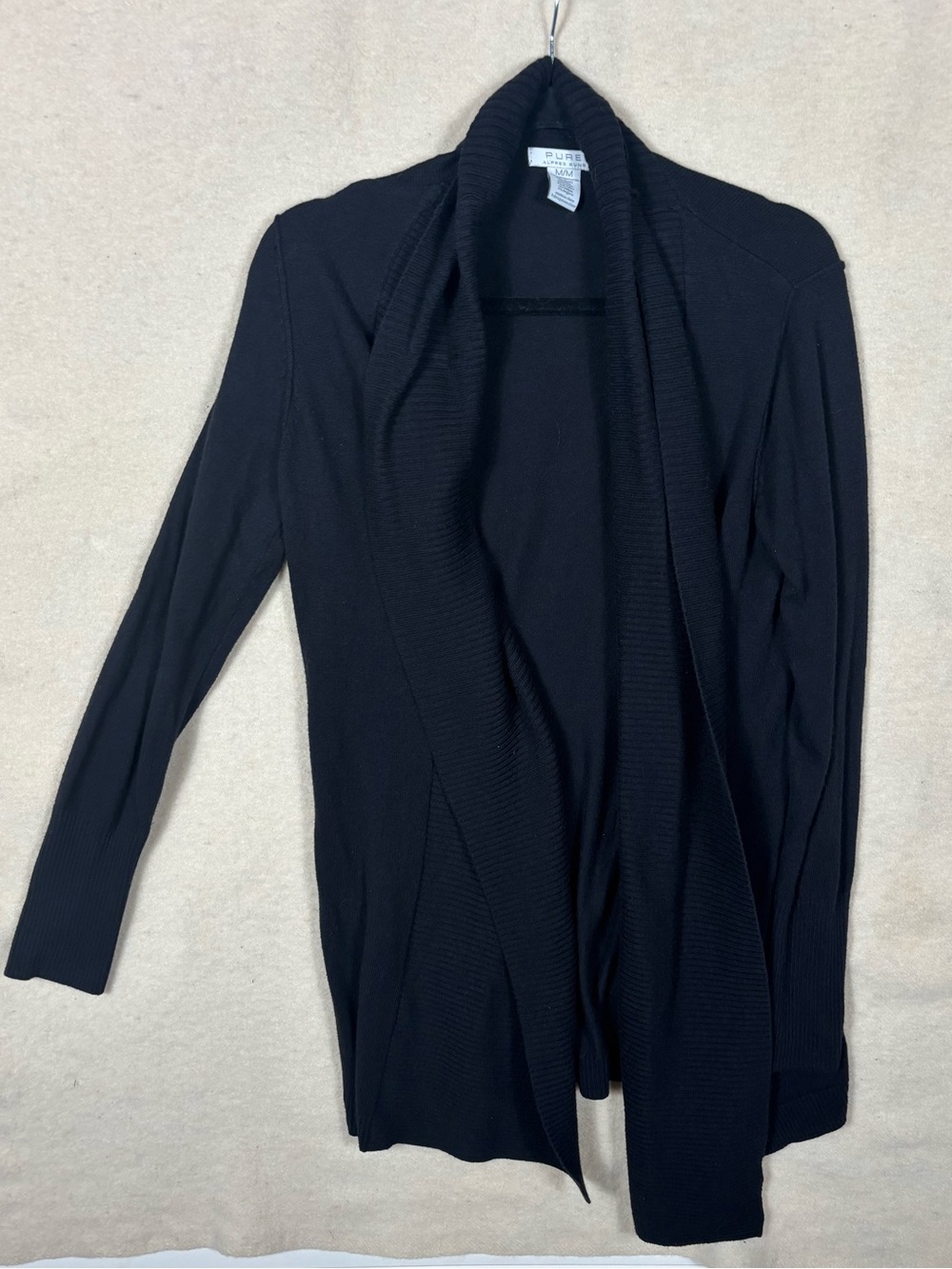 ♻️Pure Alfred Sung Black Open Front Shawl Collar Cardigan Sweater Women’s Medium